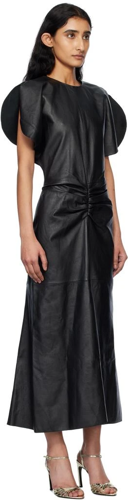 Victoria Beckham Black Gathered Waist Leather Midi Dress 2