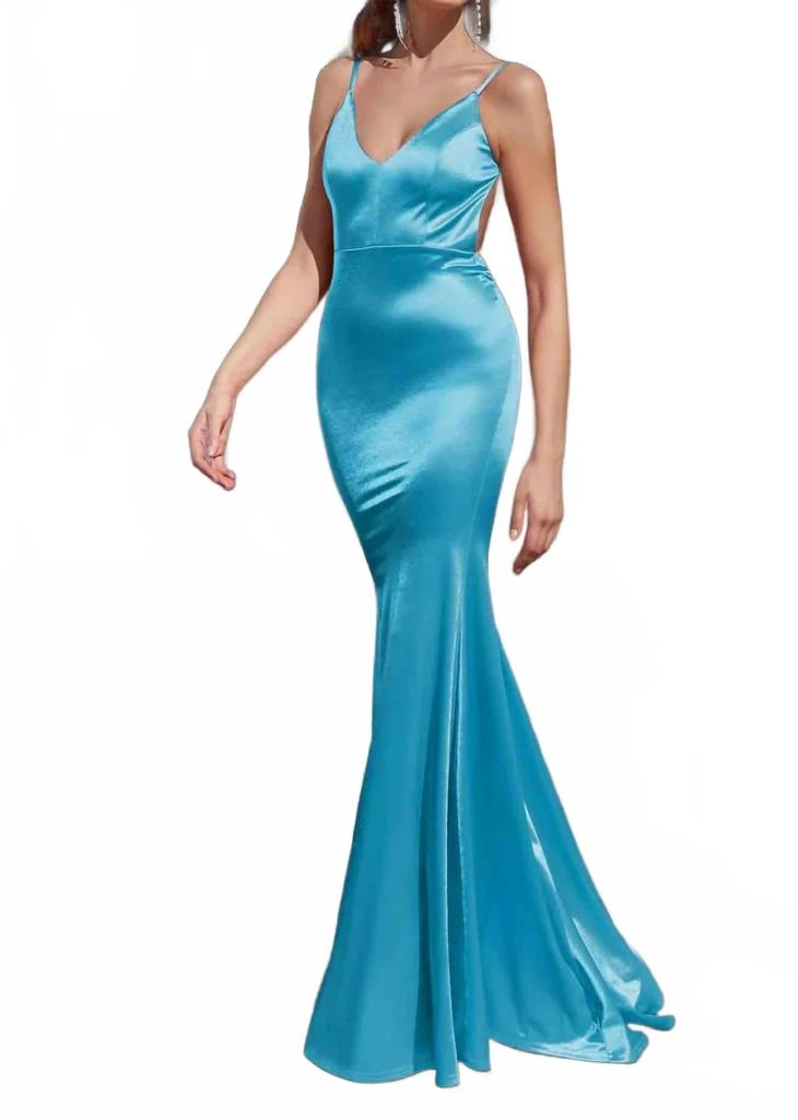 green emerald velvet dress Betsy and Adam Long Ruffled Prom Dress A24201 Royal / 0 main image 1