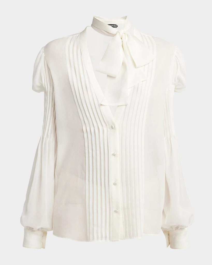 Tom Ford Semi-Sheer Silk Blouse with Tie Neck 1