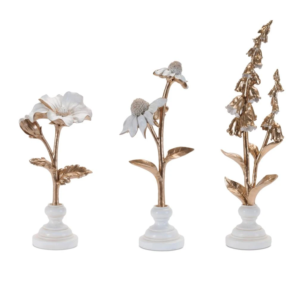 Melrose International Ceramic Floral Stem Sculpture (Set of 3) - Gold, White
