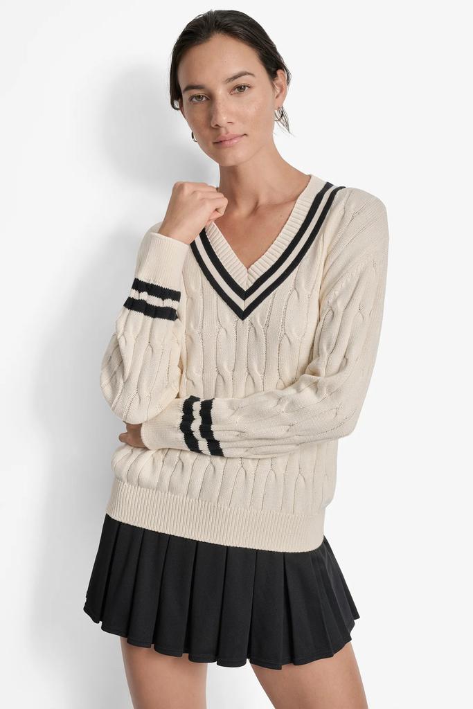 DKNY CABLE-KNIT TIPPED SWEATER