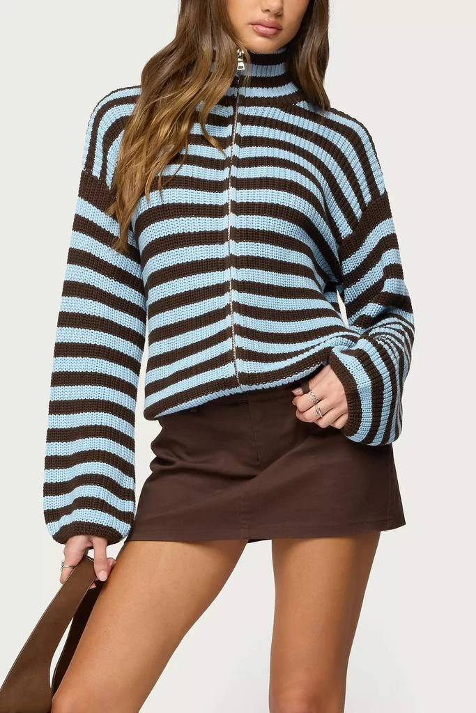 Edikted Edikted High Neck Striped Zip Up Sweater 4
