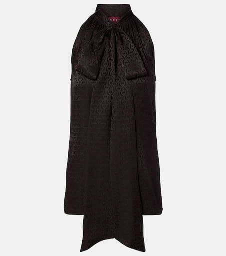 Gucci Horsebit tie-neck silk jacquard top