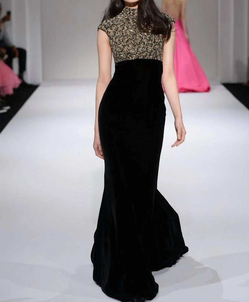 Sherri Hill High Neck Beaded Gown In Black 1