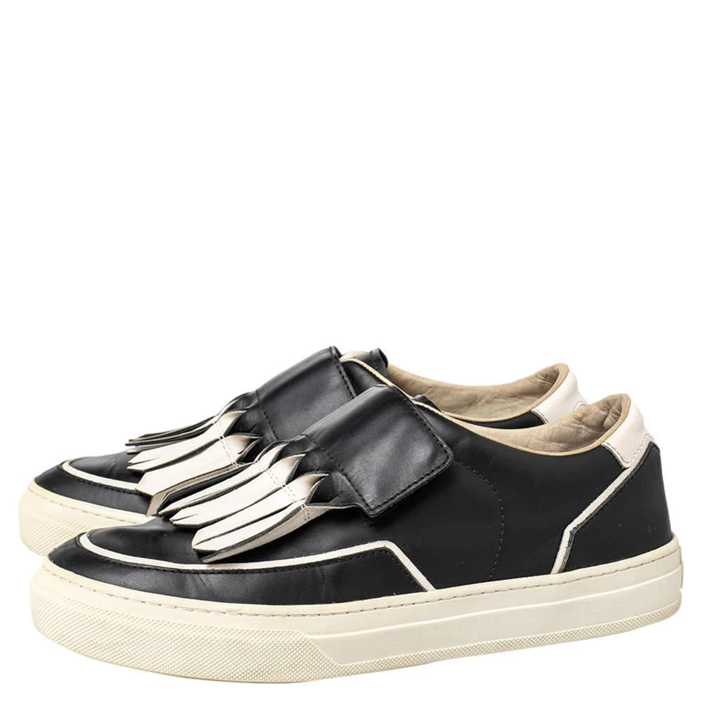 Tod's Tod's Black/White Leather Fringe Detail Slip On Sneakers Size 37 4