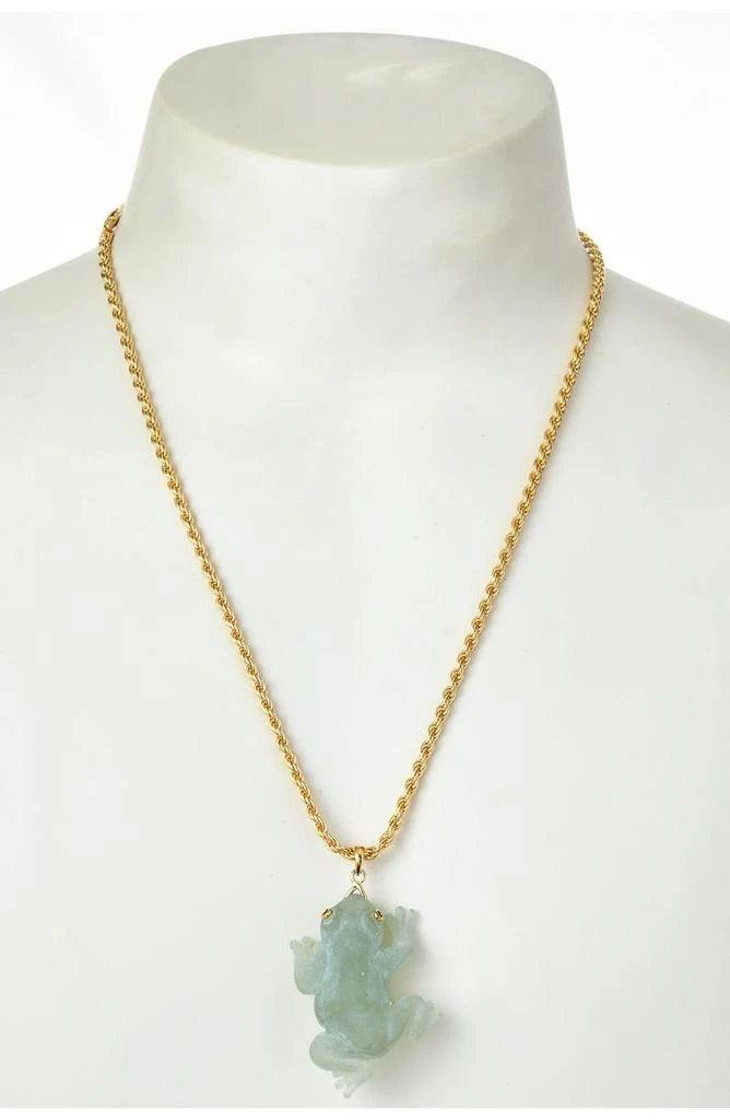 Savvy Cie Jewels 18K Gold Plated Jade Frog Pendant Necklace 2