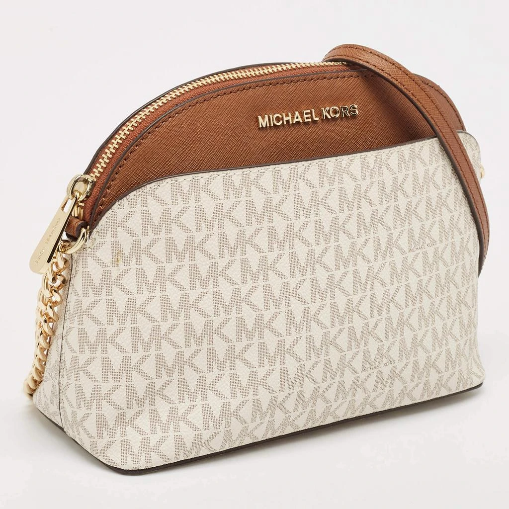 Michael Kors Michael Kors White/Brown Signature Coated Canvas and Leather Jet Set Travel Crossbody Bag 3