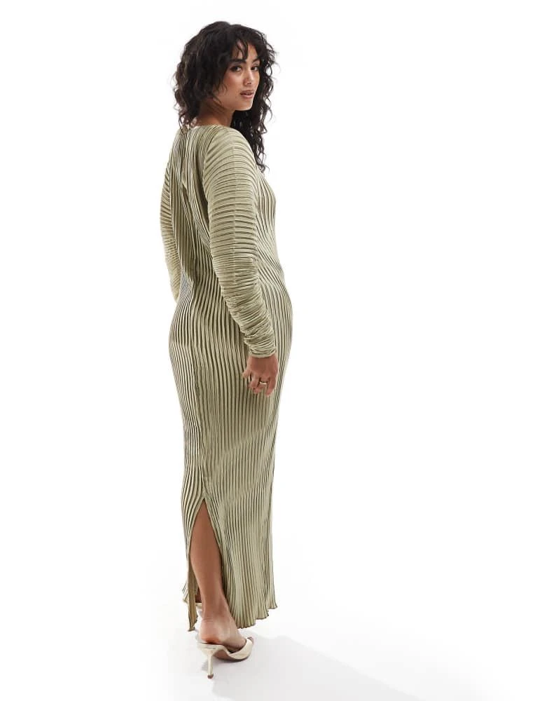 ASOS ASOS DESIGN pleated maxi dress with cocoon sleeve in gold 3