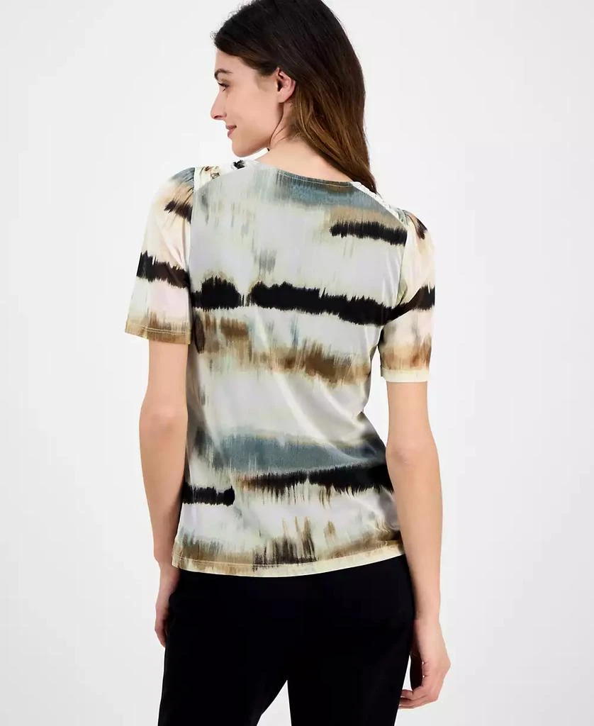 Anne Klein Women's Watercolor-Print Elbow-Sleeve Top 4