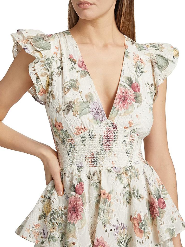 上品!【Alice+Olivia】KESSIE 花柄プリント フリル袖 ロンパース 上品!【Alice+Olivia】KESSIE 花柄プリント フリル袖 ロンパース