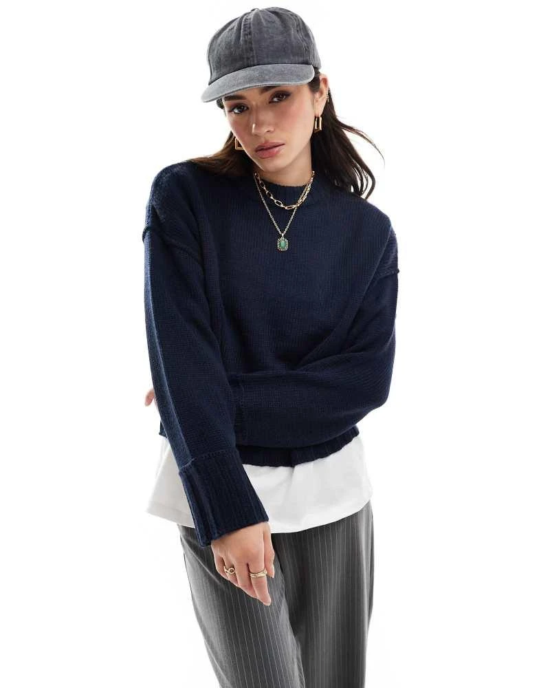 ASOS ASOS DESIGN clean crew neck jumper in navy 1