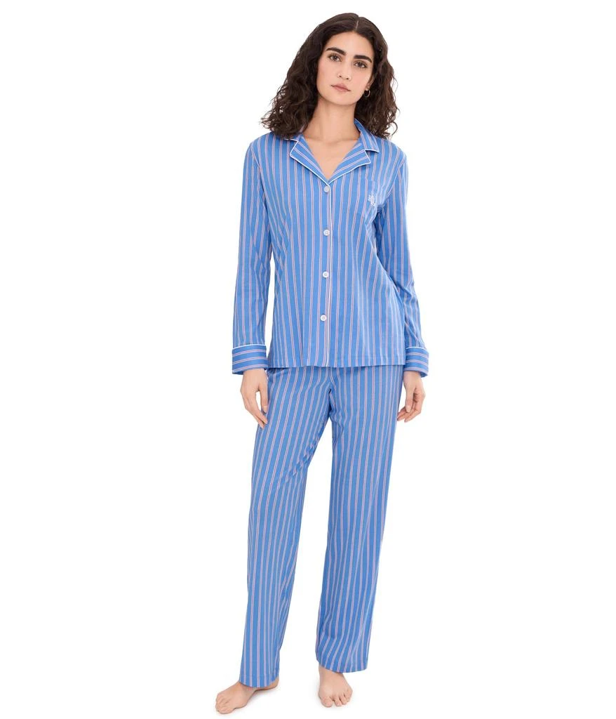 Ralph Lauren Knit Long Sleeve Notch Collar Long Pant Pj Set