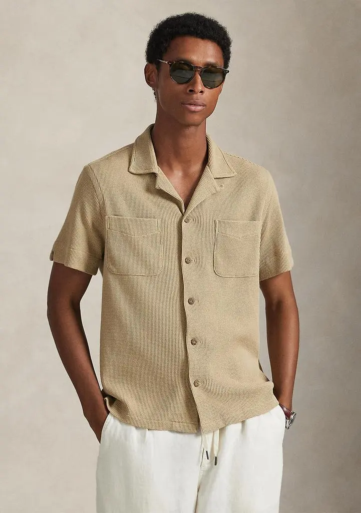 Ralph Lauren Waffle-Knit Cotton-Linen Camp Shirt