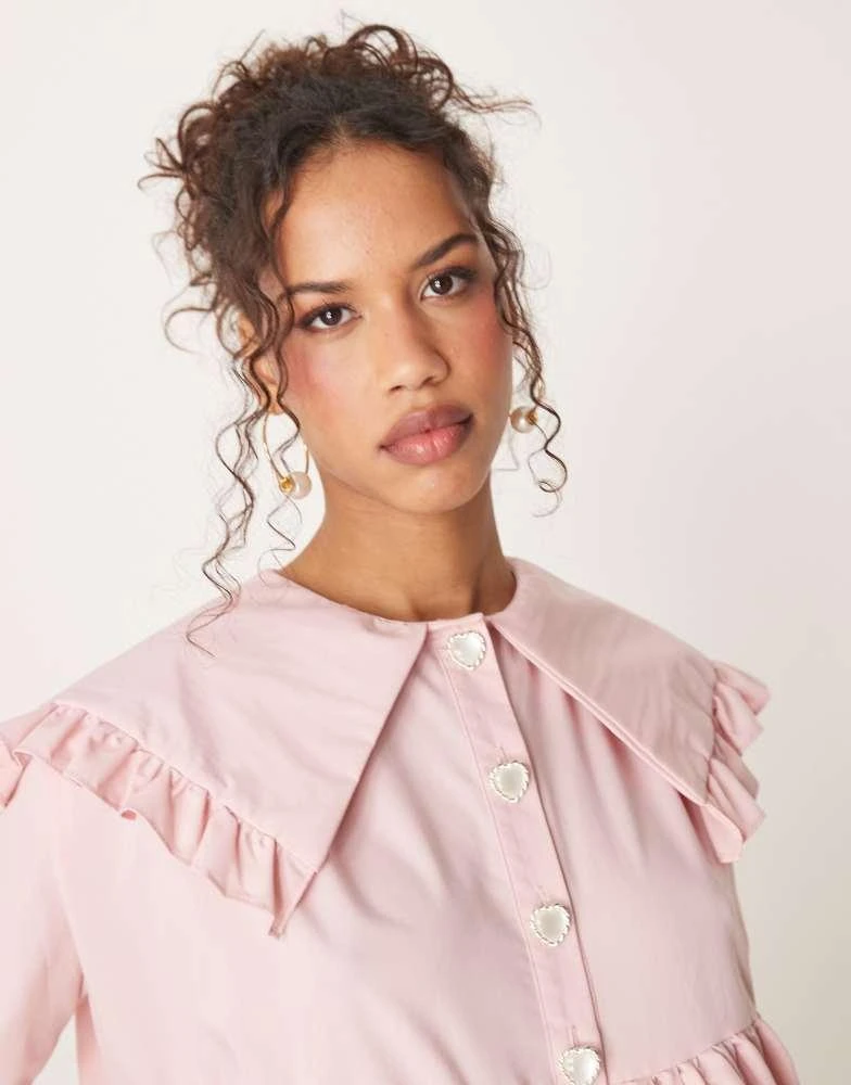Sister Jane Sister Jane oversized collar frill mini dress with heart button detail in light pink 2