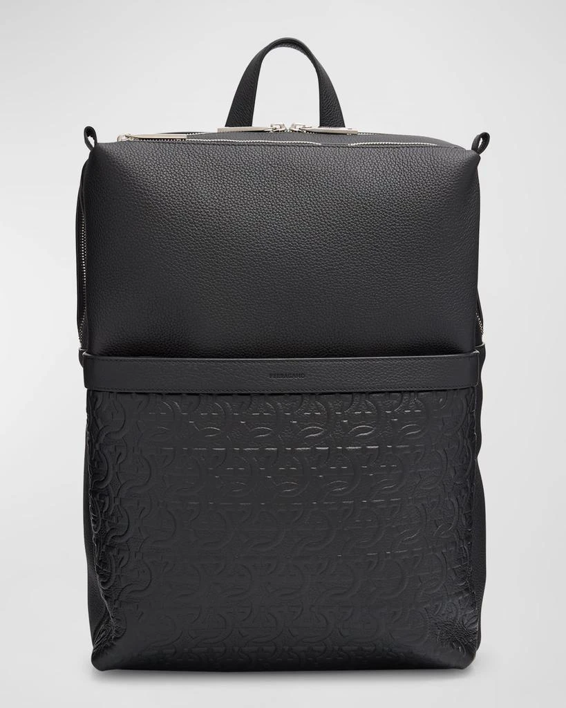 Salvatore Ferragamo Men's Embossed Gancini Leather Backpack 1