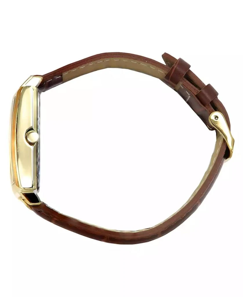 Peugeot Men's 35mm 14K Gold Plated Square Watch with Brown leather Strap 4