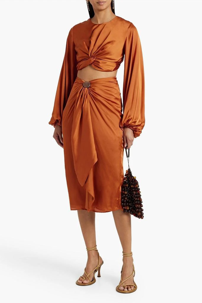 ANDREA IYAMAH Draped button-embellished satin midi skirt 2