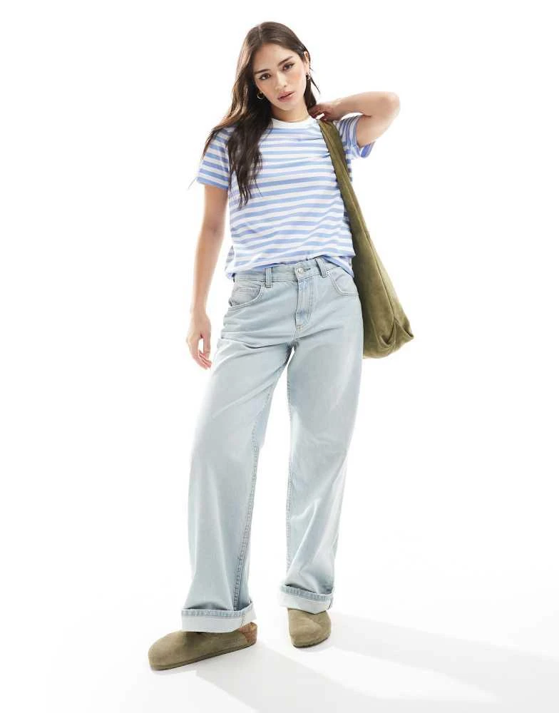 Pieces Pieces short sleeve boxy t-shirt in blue and white stripe 3