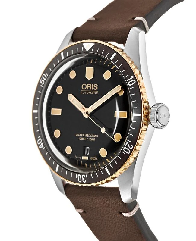 Oris Oris Divers Sixty-Five Black Dial Dark Brown Leather Strap Men's Watch 01 733 7707 4354-07 5 20 55 3