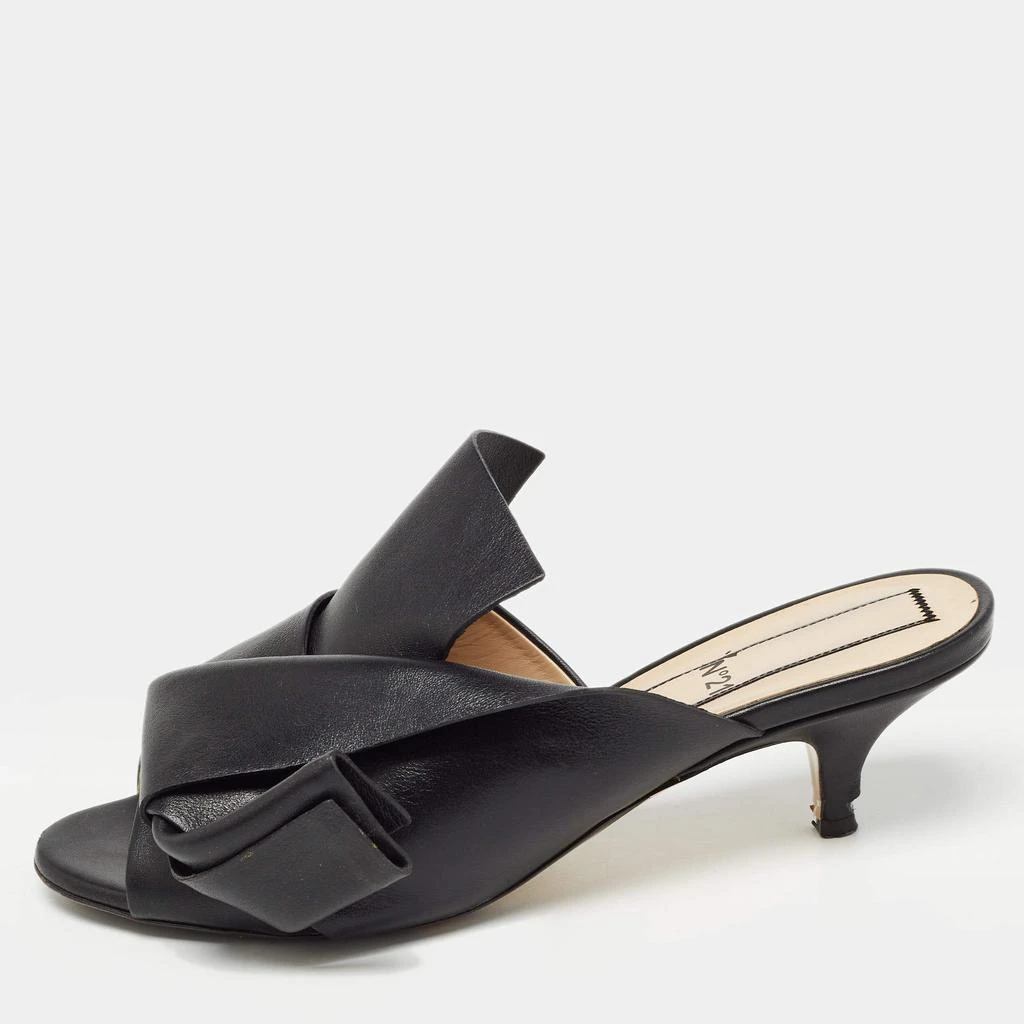 N°21 N21 Black Leather Knot Slide Sandals Size 37 1