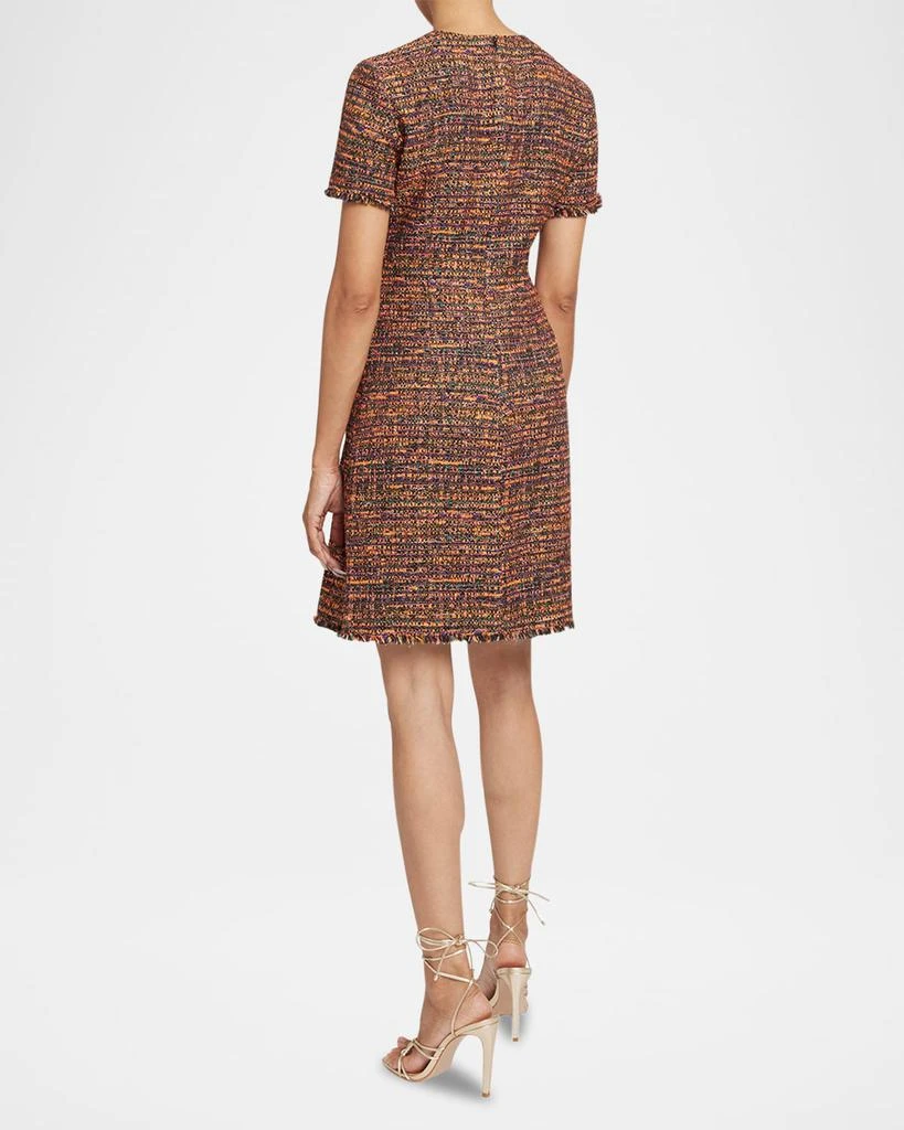 Santorelli Pleated Fringe-Trim Tweed Dress 3