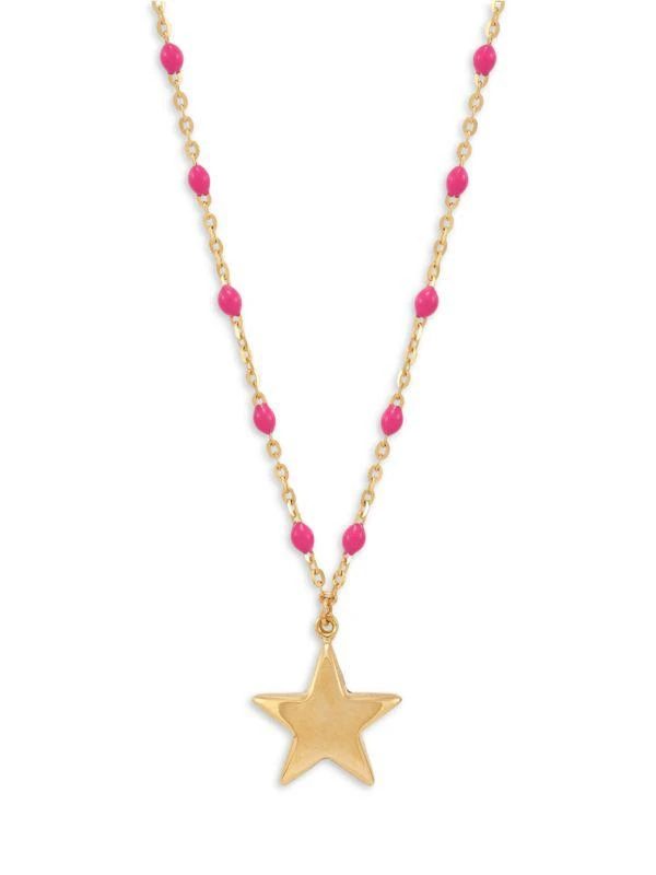 Saks Fifth Avenue 14K Yellow Gold & Pink Enamel Pendant Necklace 1