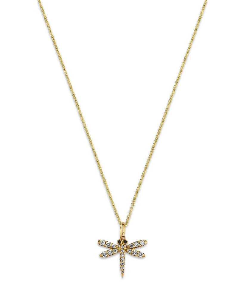 Sydney Evan 14K Yellow Gold Black & White Diamond Dragonfly Pendant Necklace, 18" 1