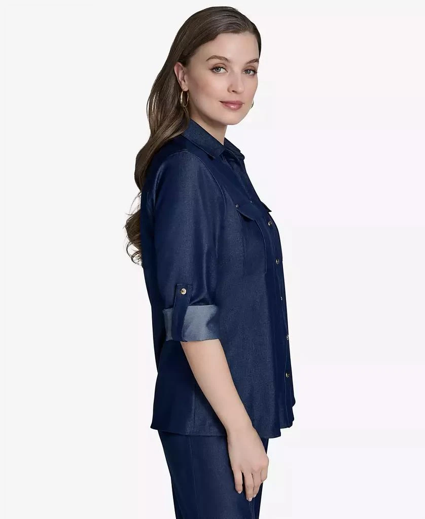 HALSTON Women's Collared Roll-Tab-Sleeve Button-Front Shirt 3