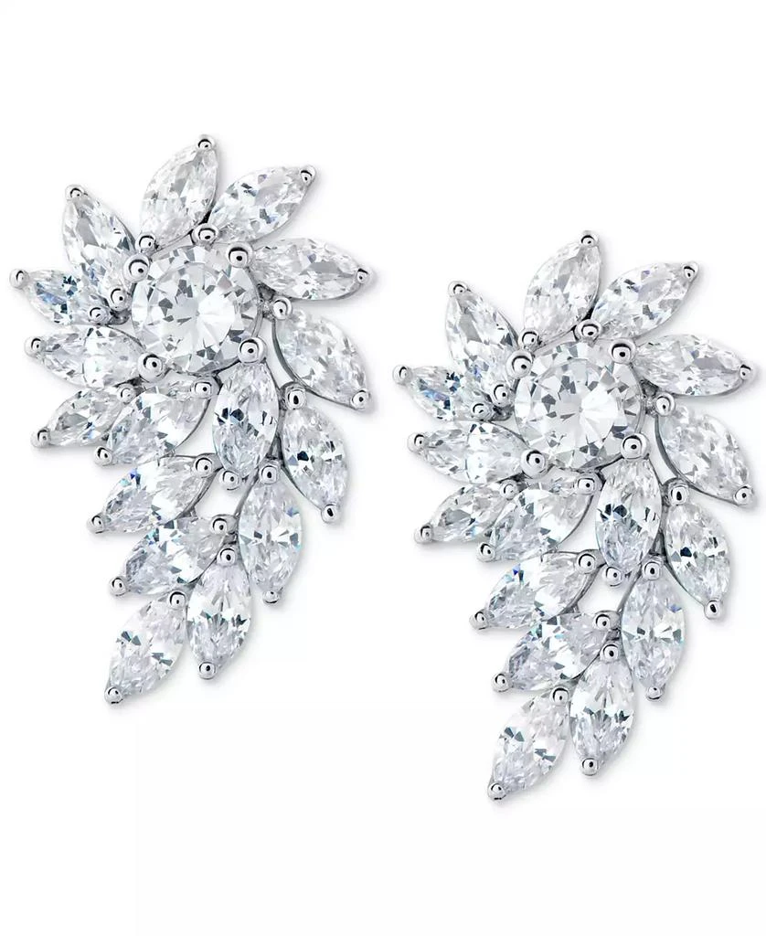 Arabella Cubic Zirconia Cluster Drop Earrings in Sterling Silver 4
