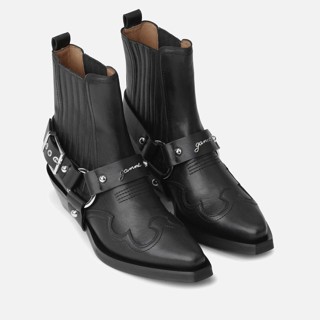 Ganni Women's Fitted Leather Western Boots 2