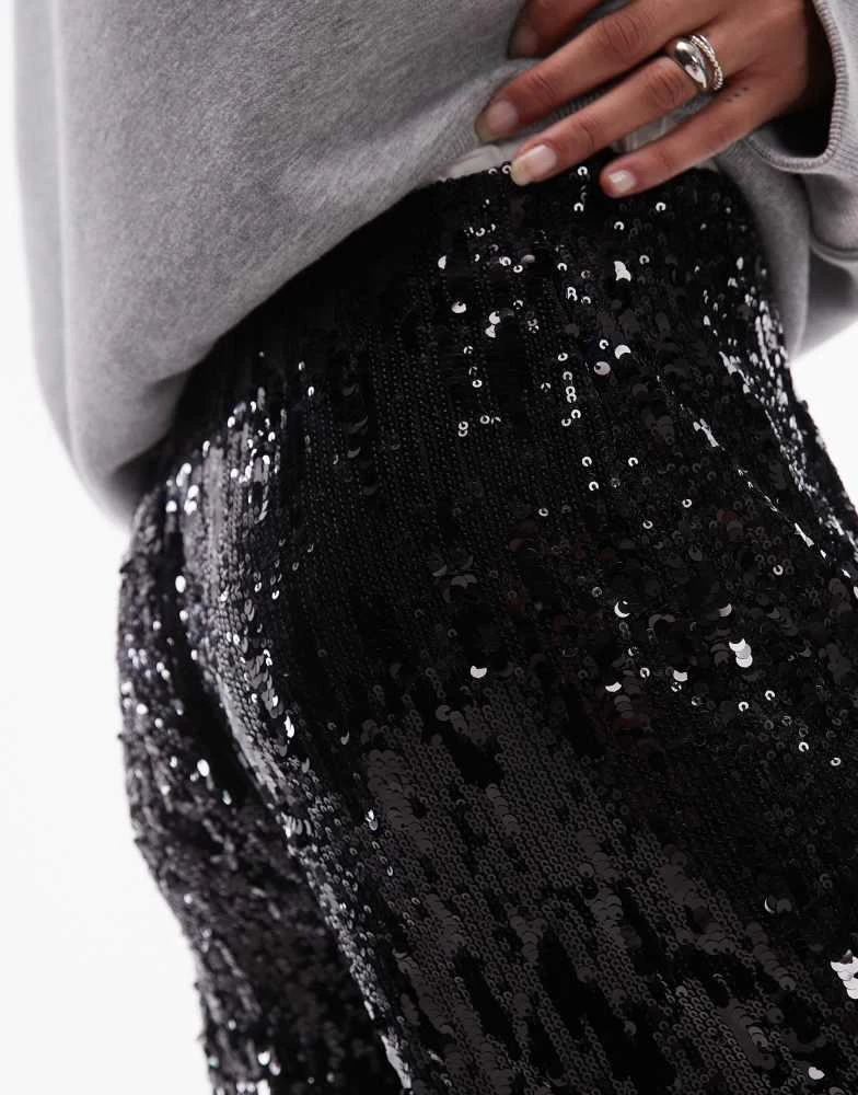 Topshop Topshop sequin wide leg trouser in black 4