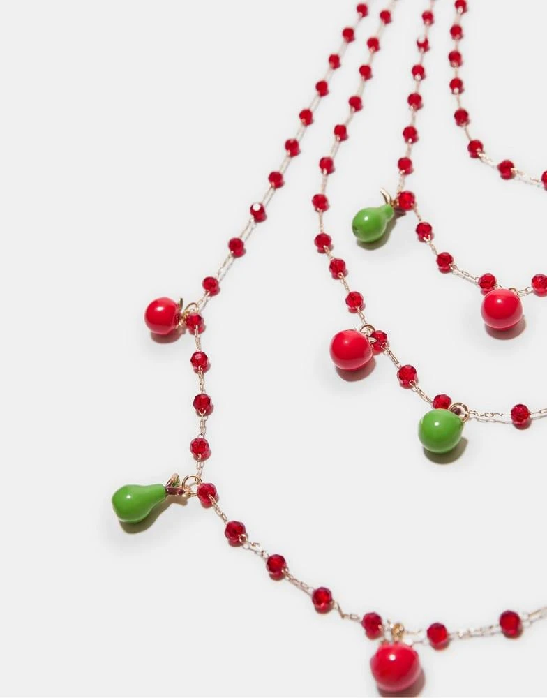 Stradivarius Stradivarius Multi-charm fruit necklace in red 4