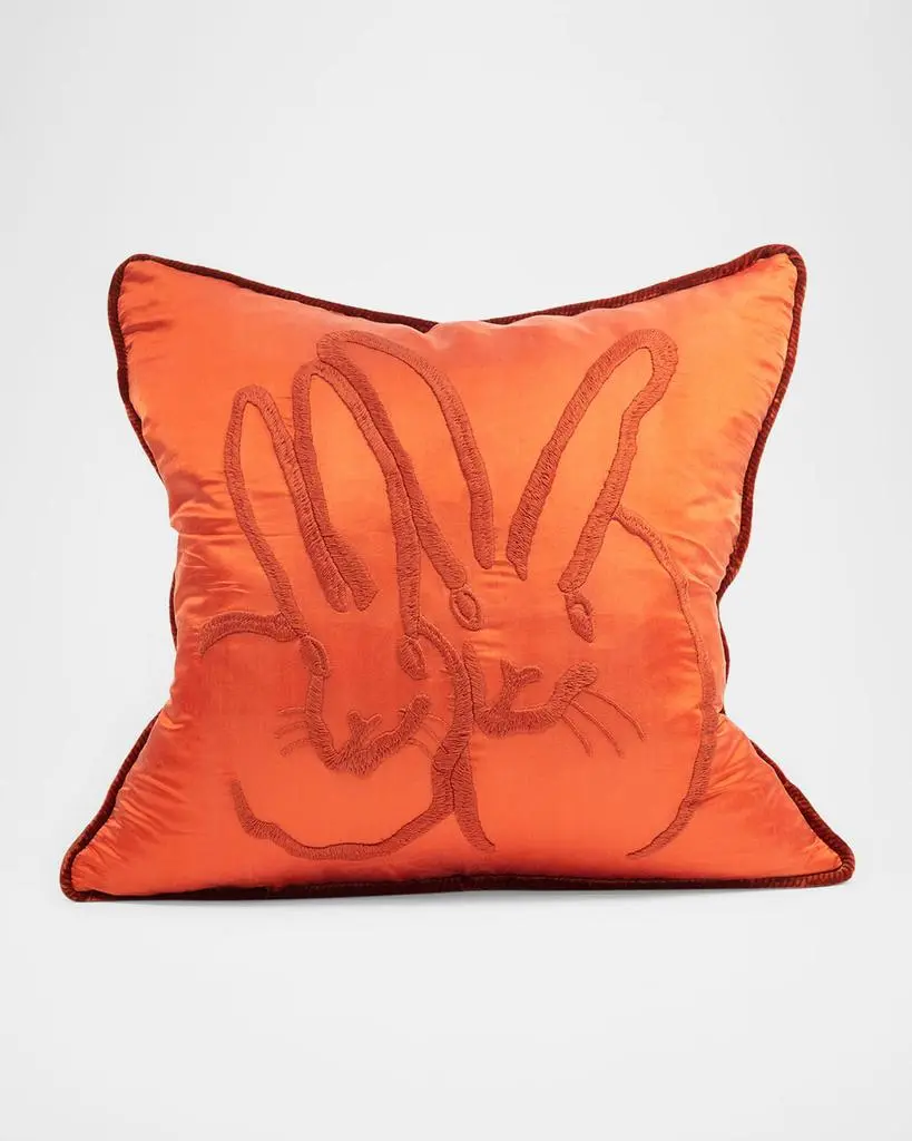 Hunt Slonem Embroidered Silk & Velvet Bunny Pillow, 20" Square