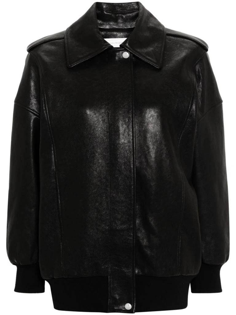 Alexander McQueen BLACK LEATHER JACKET WITH EPAULETTES 1