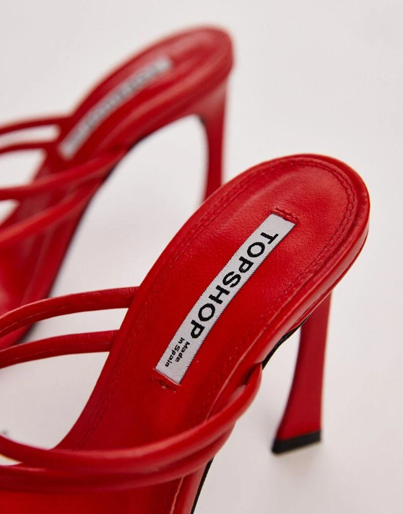 Topshop Topshop Farley premium leather strappy high heeled sandals in red 3