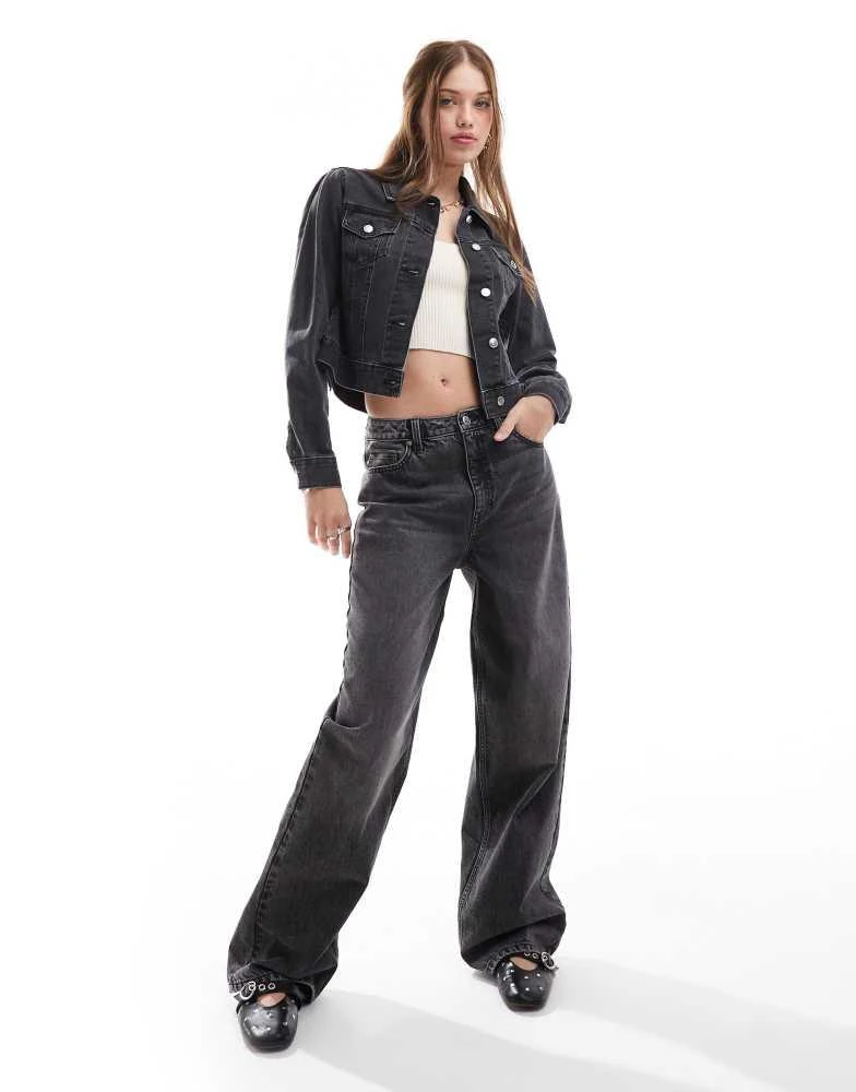 Miss Selfridge Miss Selfridge denim girlfriend jacket in black wash 4