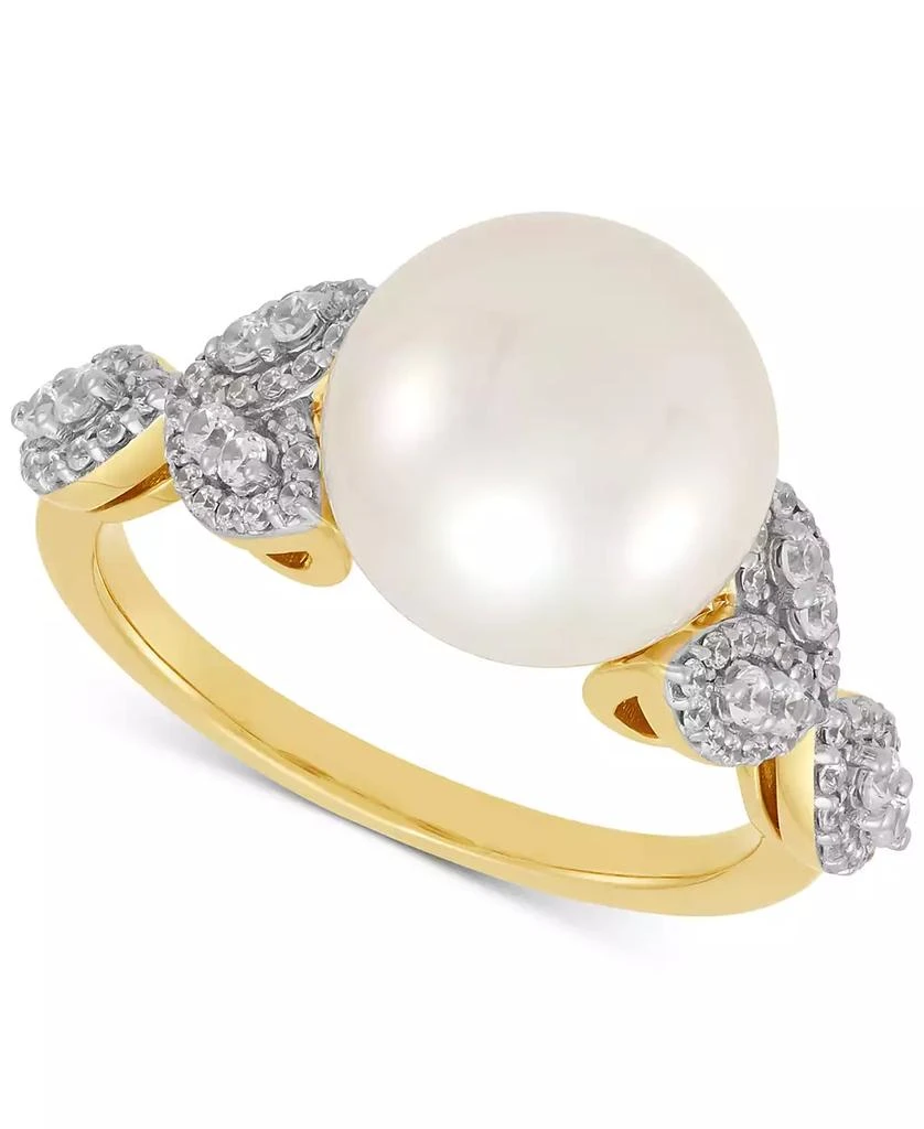 Honora Cultured Ming Pearl (10mm) & Diamond (1/3 ct. t.w.) Leaf Ring in 14k Gold 1