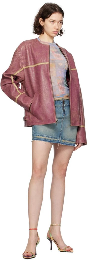 GUESS USA Pink Crackle Leather Jacket 4