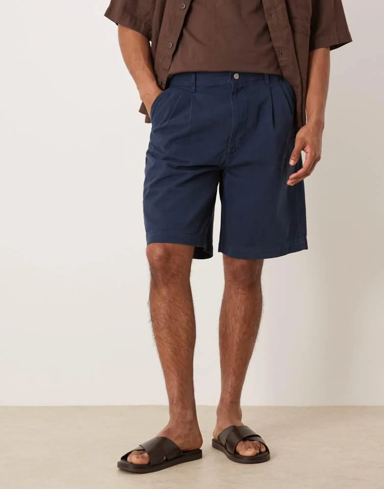 ASOS ASOS DESIGN mid length double pleated short in navy 2