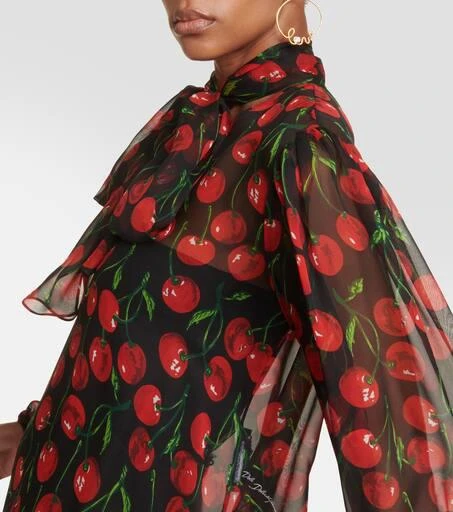 Dolce & Gabbana Cherry tie-neck silk chiffon blouse 5