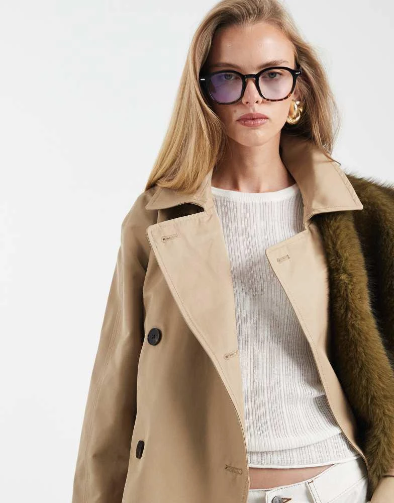 ASOS ASOS DESIGN longline trench coat with cotton and water repellent finish in stone 4