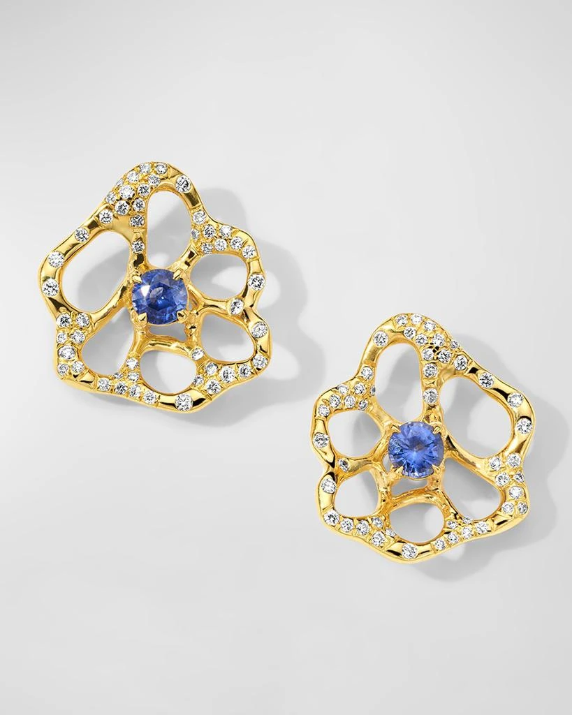 Ippolita 18K Stardust Drizzle Small Flower Stud Earrings with Blue Sapphire and Diamonds 1