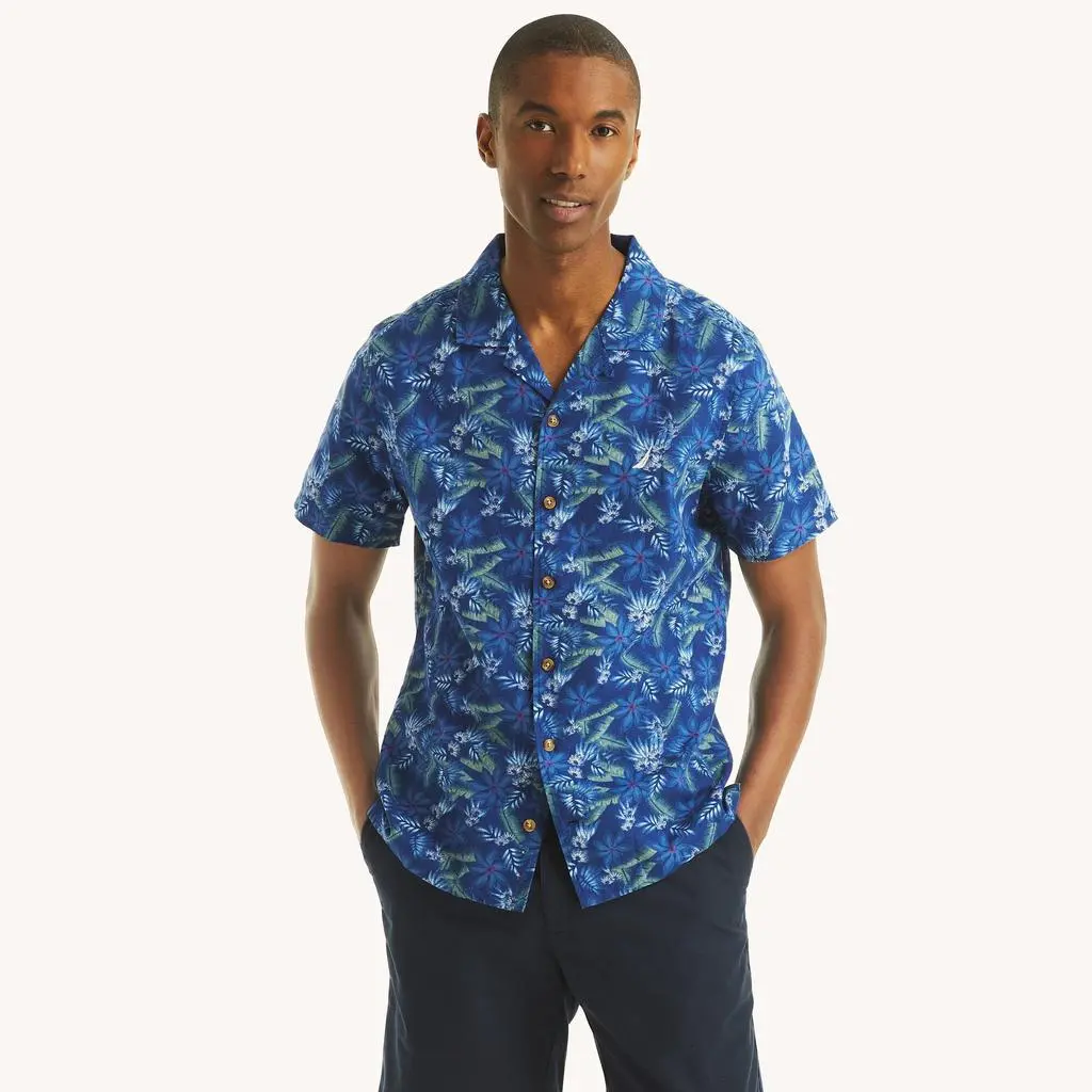 Nautica Mens Printed Short-Sleeve Camp Shirt