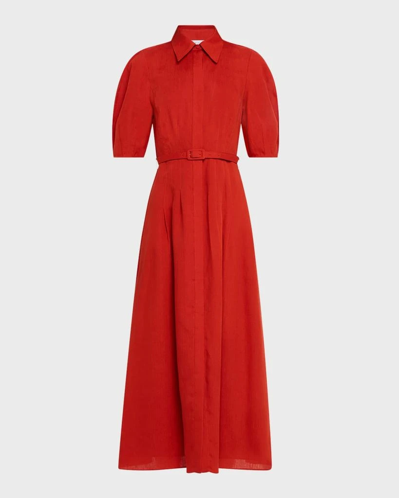 Gabriela Hearst Maude Puff-Sleeve Belted Linen Midi Shirtdress 1