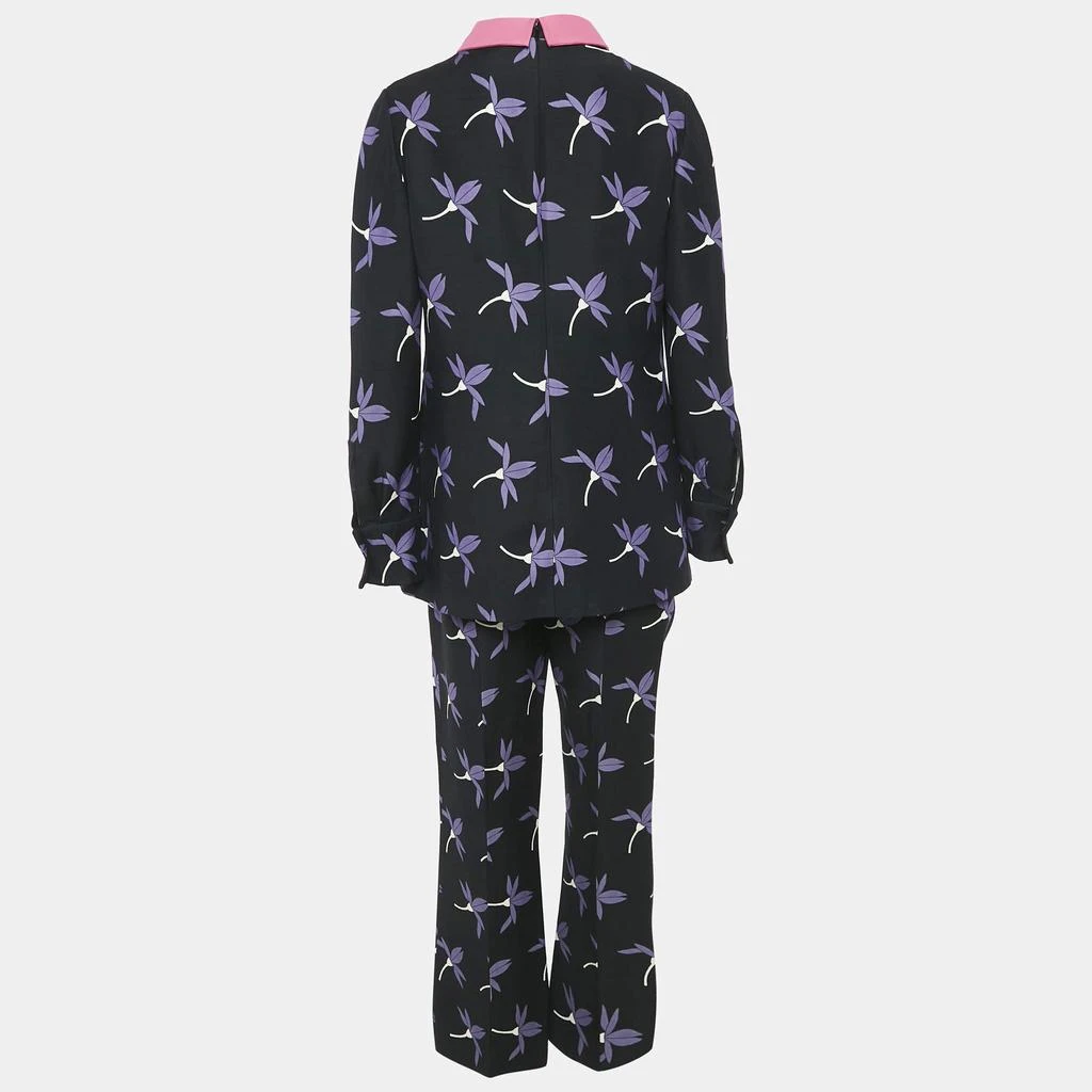 Valentino Valentino Black Floral Print Wool Blend Top and Pants Set M 2