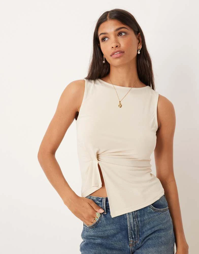 Shop ASOS DESIGN modal side knot cinched waist tank top in cream