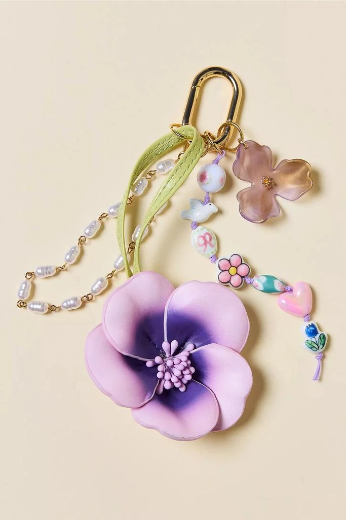 Urban Outfitters Faux Leather Magnolia Flower Keychain 2