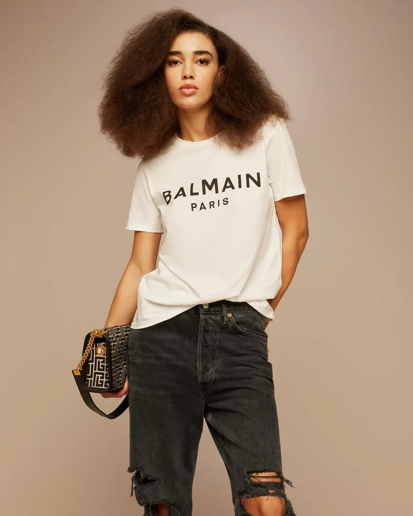 Balmain 3-Button Flocked Logo T-Shirt 2