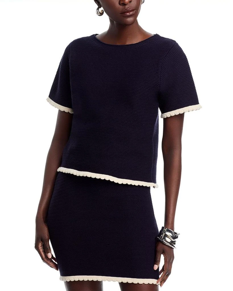 AQUA Lace Trim Short Sleeve Sweater - Exclusive 1