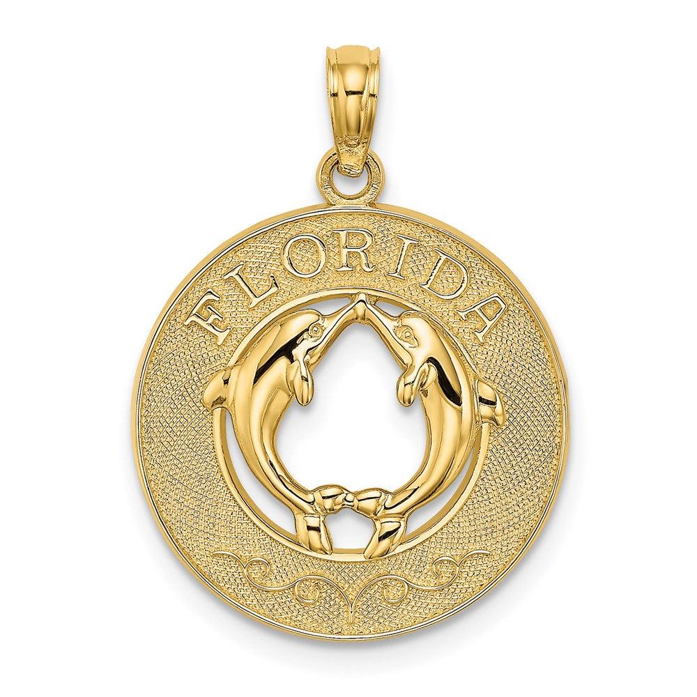 Diamond2Deal 14k Yellow Gold FLORIDA with Dolphins Circle Charm Pendant